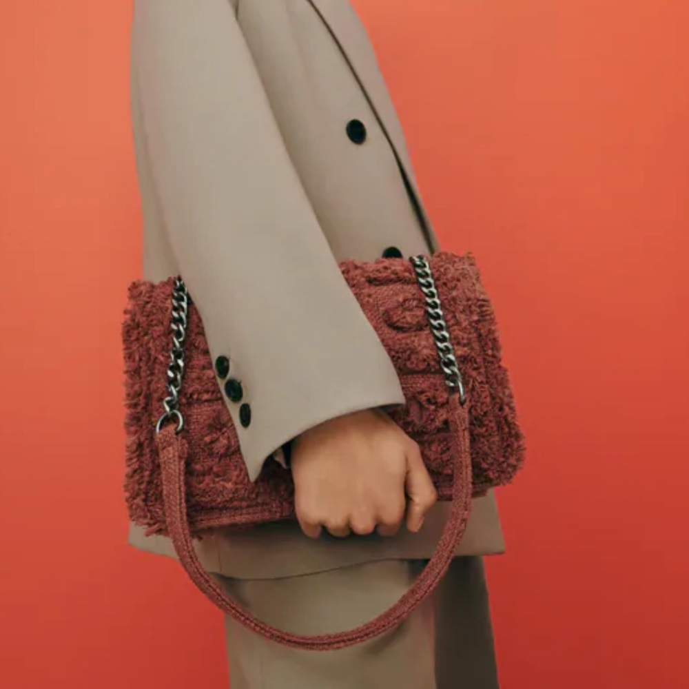 Zara Textured Red Bag with Chain Strap